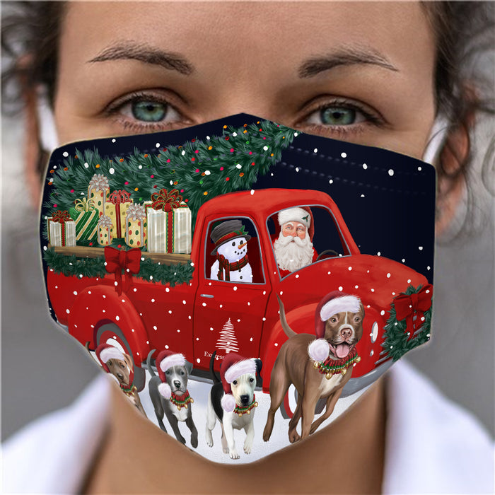 Christmas Express Delivery Red Truck Running Pitbull Dogs Face Mask FM49886