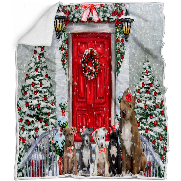 Christmas Holiday Welcome Pitbull Dogs Blanket - Lightweight Soft Cozy and Durable Bed Blanket - Animal Theme Fuzzy Blanket for Sofa Couch