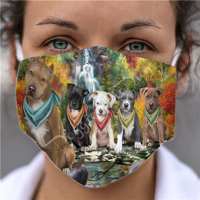 Scenic Waterfall Pitbull Dogs Face Mask FM49324
