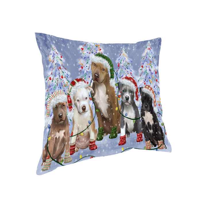 Christmas Lights and Pitbull Dogs Pillow with Top Quality High-Resolution Images - Ultra Soft Pet Pillows for Sleeping - Reversible & Comfort - Ideal Gift for Dog Lover - Cushion for Sofa Couch Bed - 100% Polyester