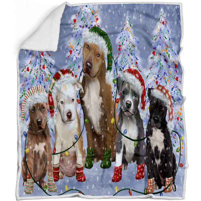 Christmas Lights and Pitbull Dogs Blanket - Lightweight Soft Cozy and Durable Bed Blanket - Animal Theme Fuzzy Blanket for Sofa Couch