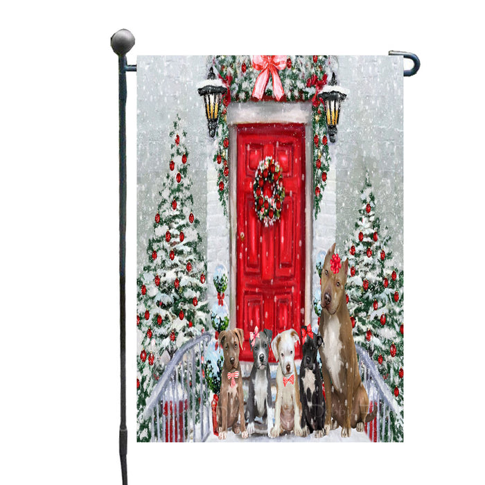 Christmas Holiday Welcome Pitbull Dogs Garden Flags- Outdoor Double Sided Garden Yard Porch Lawn Spring Decorative Vertical Home Flags 12 1/2"w x 18"h