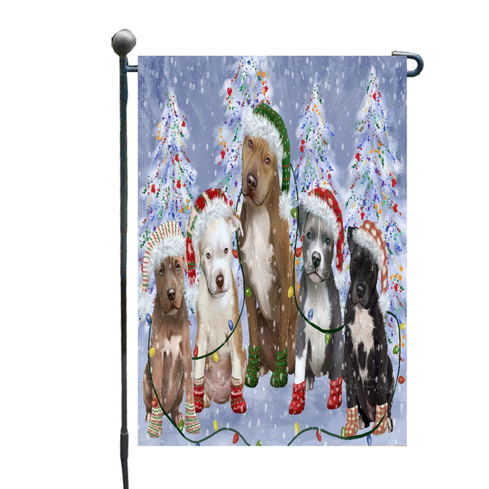Christmas Lights and Pitbull Dogs Garden Flags- Outdoor Double Sided Garden Yard Porch Lawn Spring Decorative Vertical Home Flags 12 1/2"w x 18"h