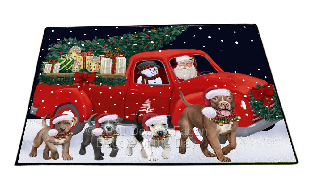 Christmas Express Delivery Red Truck Running Pitbull Dogs Indoor/Outdoor Welcome Floormat - Premium Quality Washable Anti-Slip Doormat Rug FLMS56674