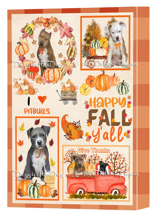 Happy Fall Y'all Pumpkin Pitbull Dogs Canvas Wall Art - Premium Quality Ready to Hang Room Decor Wall Art Canvas - Unique Animal Printed Digital Painting for Decoration