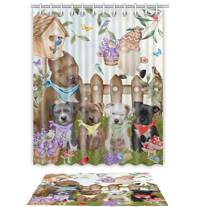 Pit Bull Shower Curtain & Bath Mat Set, Bathroom Decor Curtains with hooks and Rug, Explore a Variety of Designs, Personalized, Custom, Dog Lover's Gifts