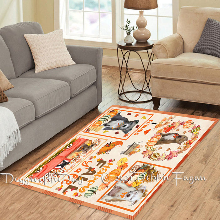 Happy Fall Y'all Pumpkin Pitbull Dogs Polyester Living Room Carpet Area Rug ARUG67013