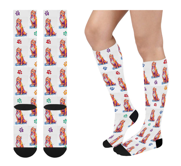 Watercolor Pit Bull Dogs Women's Over the Calf Socks