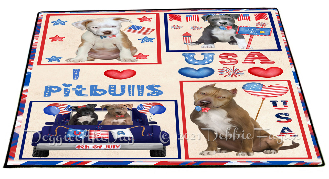 4th of July Independence Day I Love USA Pitbull Dogs Floormat FLMS56278 Floormat FLMS56278