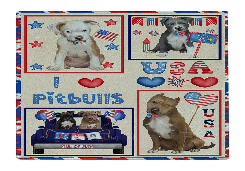 4th of July Independence Day I Love USA Pitbull Dogs Cutting Board - For Kitchen - Scratch & Stain Resistant - Designed To Stay In Place - Easy To Clean By Hand - Perfect for Chopping Meats, Vegetables