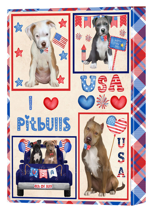 4th of July Independence Day I Love USA Pitbull Dogs Canvas Wall Art - Premium Quality Ready to Hang Room Decor Wall Art Canvas - Unique Animal Printed Digital Painting for Decoration