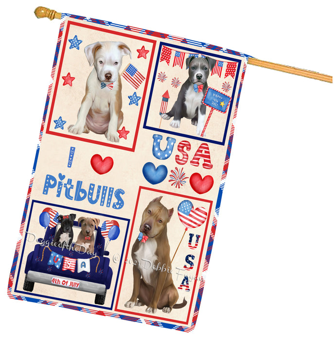 4th of July Independence Day I Love USA Pitbull Dogs House flag FLG66980