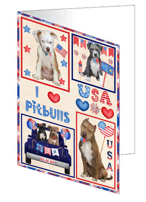 4th of July Independence Day I Love USA Pitbull Dogs Handmade Artwork Assorted Pets Greeting Cards and Note Cards with Envelopes for All Occasions and Holiday Seasons