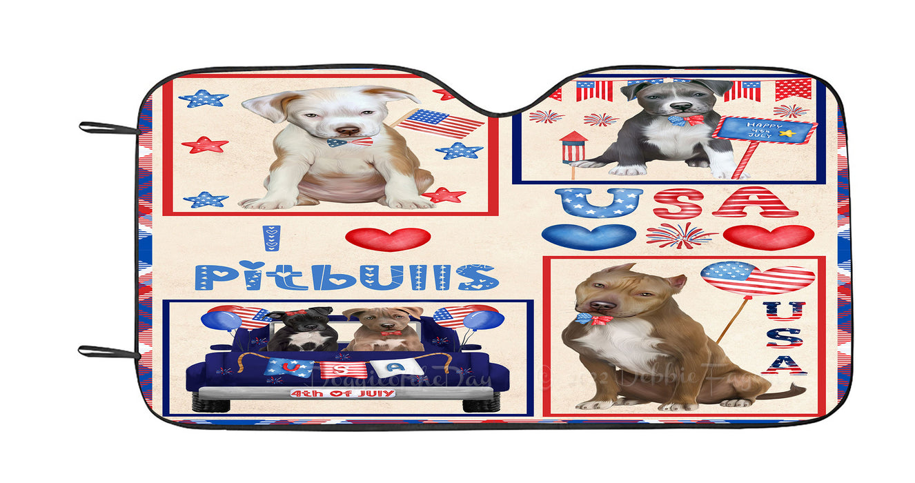 4th of July Independence Day I Love USA Pitbull Dogs Car Sun Shade Cover Curtain