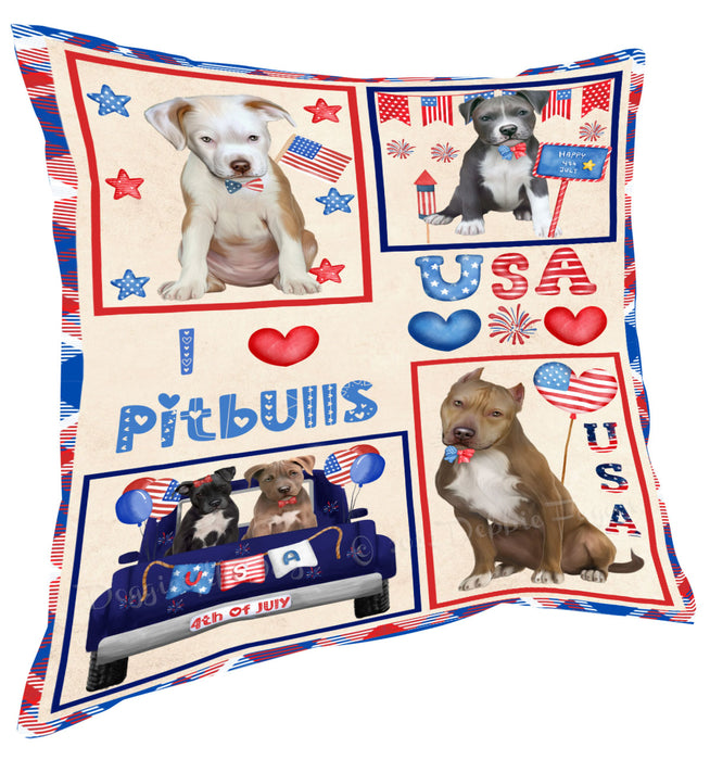 4th of July Independence Day I Love USA Pitbull Dogs Pillow with Top Quality High-Resolution Images - Ultra Soft Pet Pillows for Sleeping - Reversible & Comfort - Ideal Gift for Dog Lover - Cushion for Sofa Couch Bed - 100% Polyester