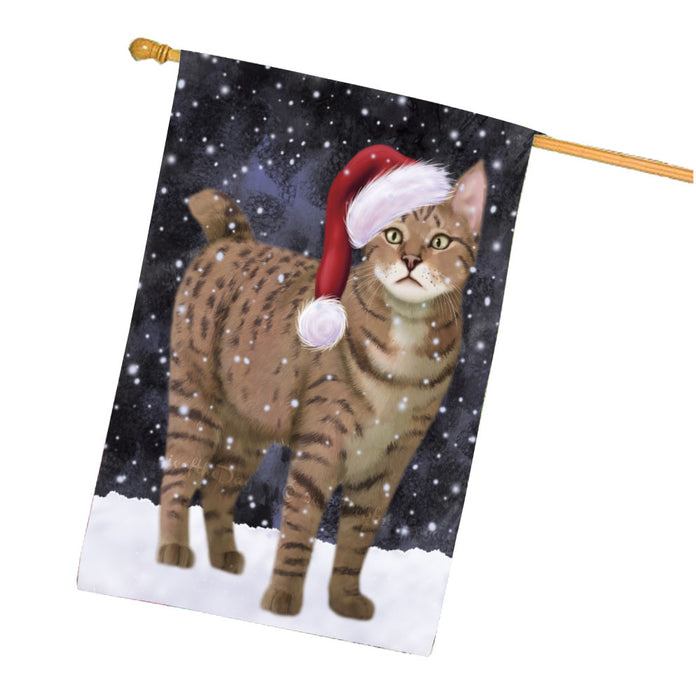 Christmas Let it Snow Pixie Bob Cat House Flag Outdoor Decorative Double Sided Pet Portrait Weather Resistant Premium Quality Animal Printed Home Decorative Flags 100% Polyester FLG67916