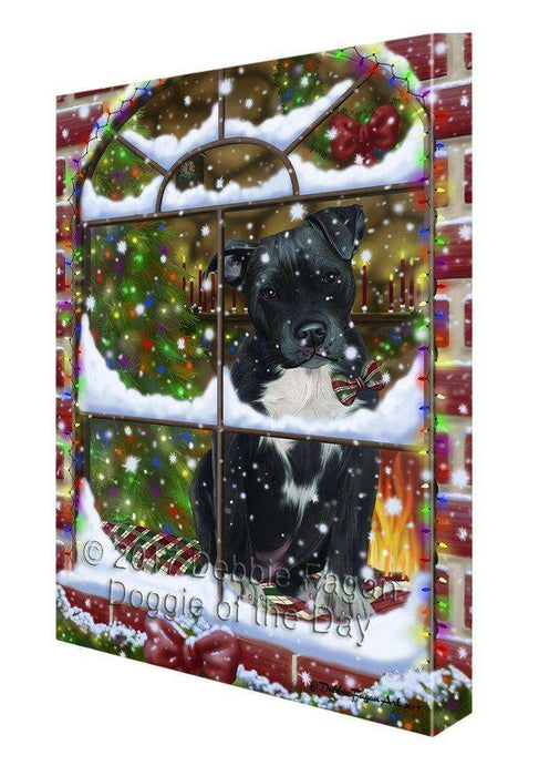 Please Come Home Christmas Happy Holidays Pit Bull Dog Print on Canvas Wall Art CVS1071
