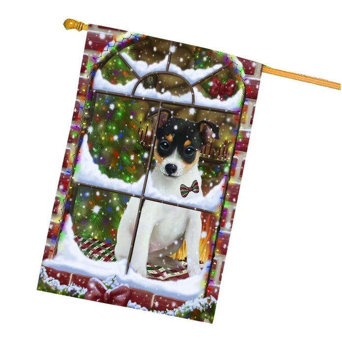 Please Come Home Christmas Holidays Rat Terrier Dog House Flag FLG096