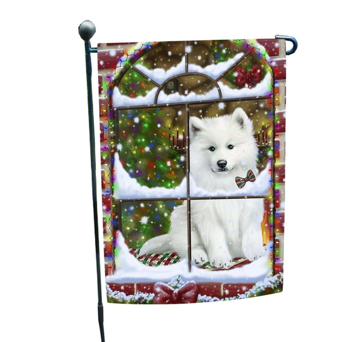 Please Come Home Christmas Holidays Samoyed Dog Wearing Santa Hat Garden Flag FLG121