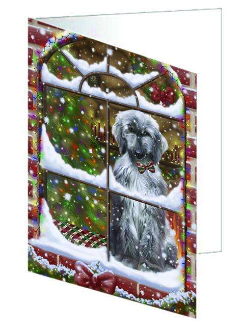 Please Come Home For Christmas Afghan Hound Dog Sitting In Window Handmade Artwork Assorted Pets Greeting Cards and Note Cards with Envelopes for All Occasions and Holiday Seasons GCD64847