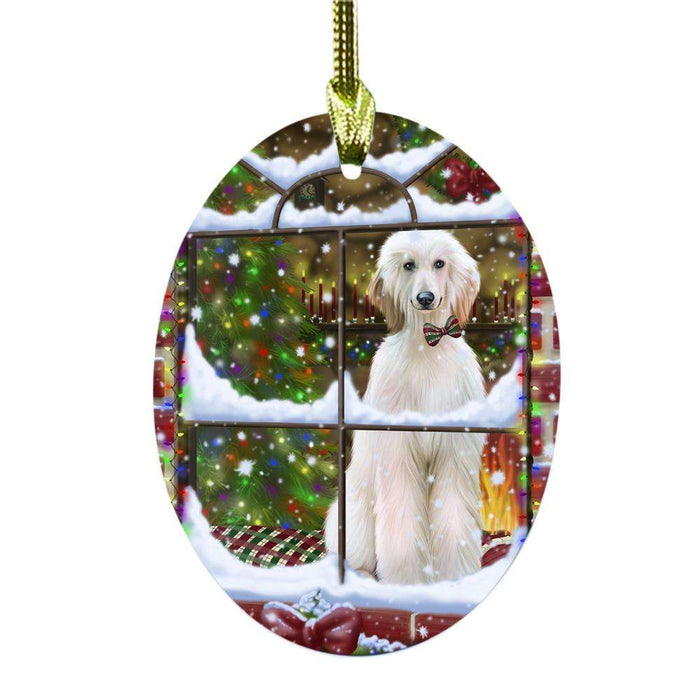 Please Come Home For Christmas Afghan Hound Dog Sitting In Window Oval Glass Christmas Ornament OGOR49105