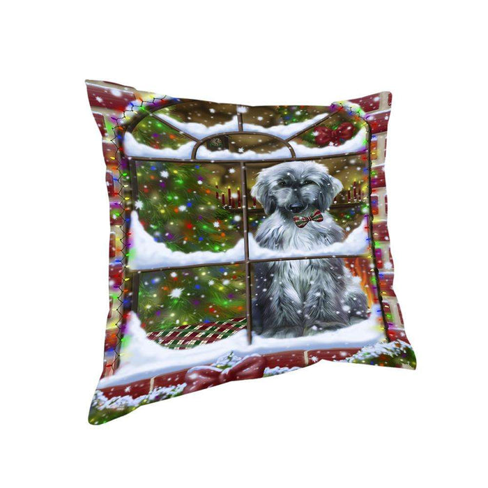 Please Come Home For Christmas Afghan Hound Dog Sitting In Window Pillow PIL71048