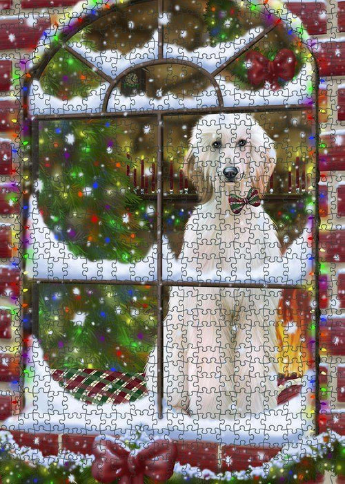Please Come Home For Christmas Afghan Hound Dog Sitting In Window Puzzle with Photo Tin PUZL81568