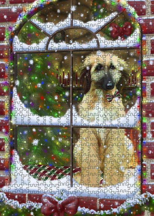 Please Come Home For Christmas Afghan Hound Dog Sitting In Window Puzzle with Photo Tin PUZL81576