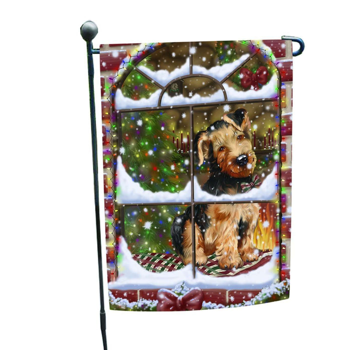 Please Come Home For Christmas Airedales Dog Sitting In Window Garden Flag