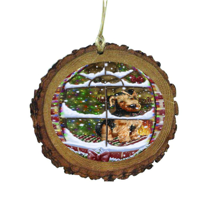 Please Come Home For Christmas Airedales Dog Sitting In Window Wooden Christmas Ornament WOR49109