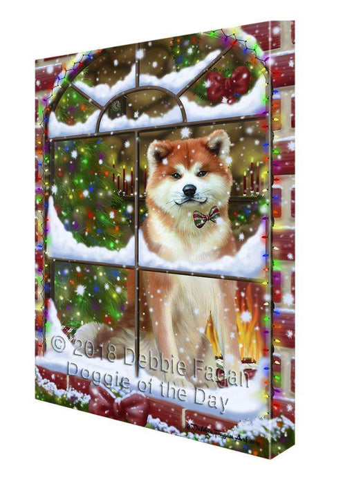 Please Come Home For Christmas Akita Dog Sitting In Window Canvas Print Wall Art Décor CVS100313