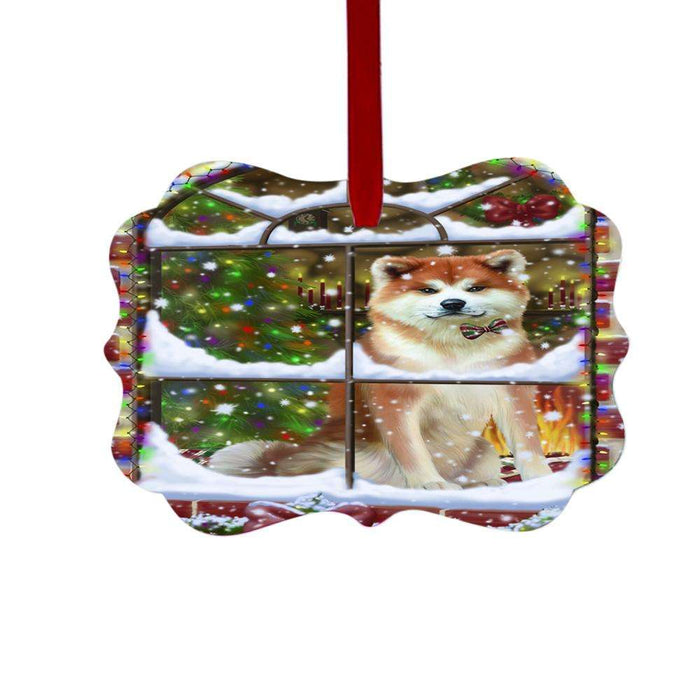 Please Come Home For Christmas Akita Dog Sitting In Window Double-Sided Photo Benelux Christmas Ornament LOR49110