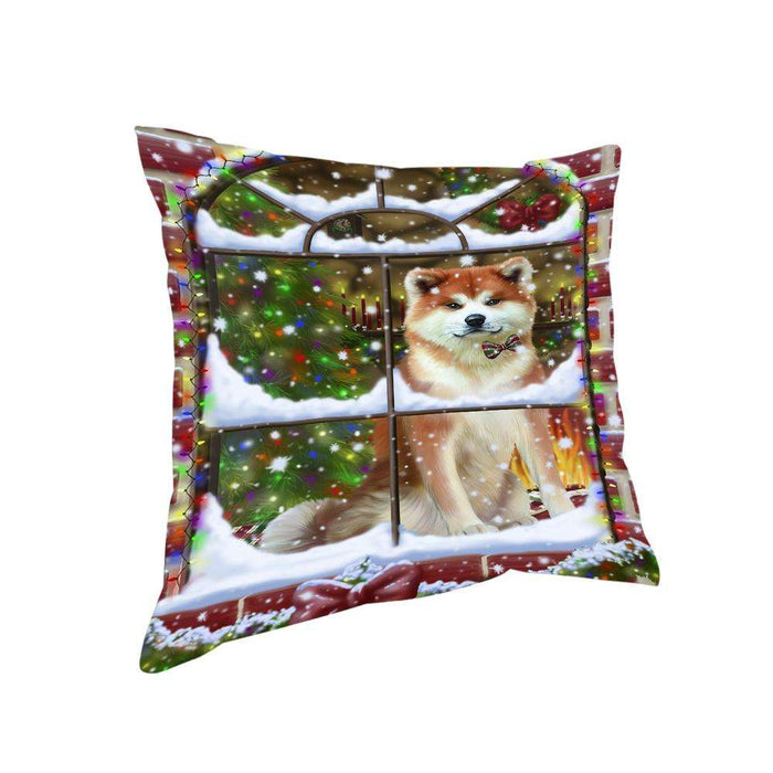 Please Come Home For Christmas Akita Dog Sitting In Window Pillow PIL71052