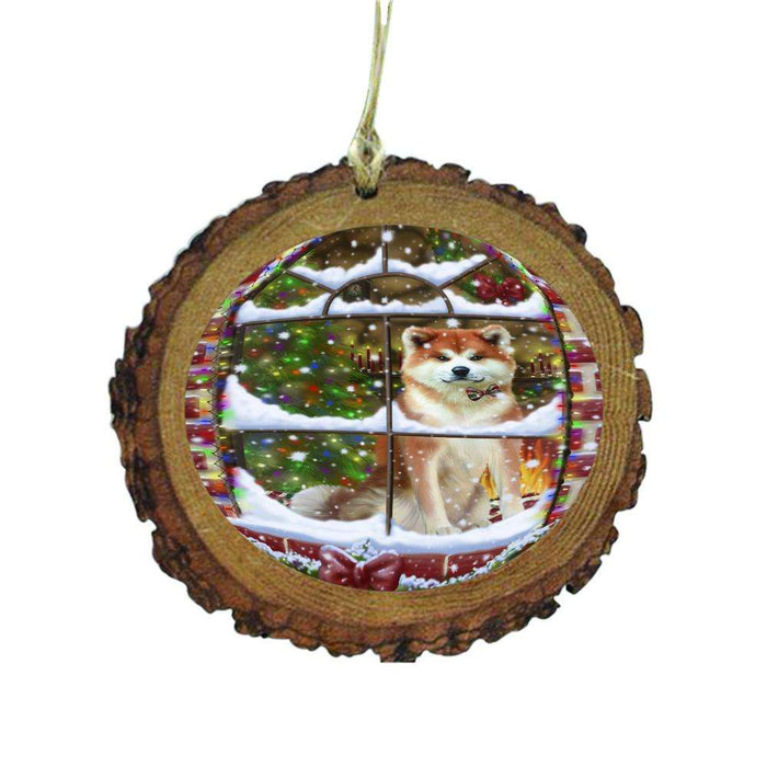 Please Come Home For Christmas Akita Dog Sitting In Window Wooden Christmas Ornament WOR49110