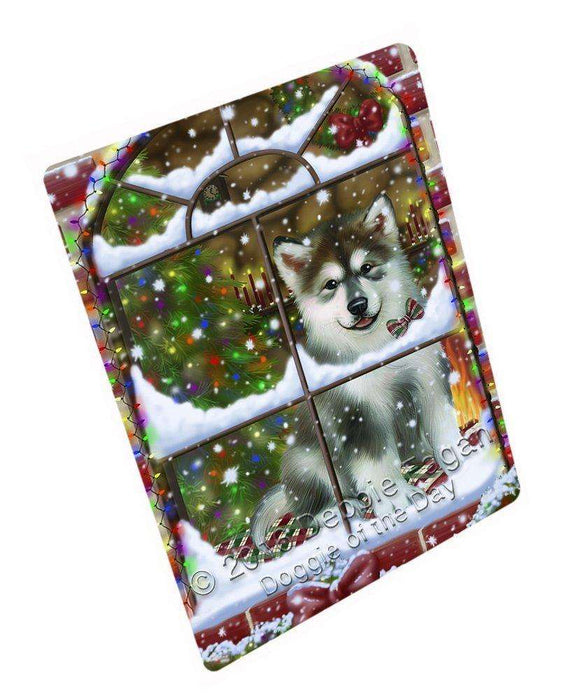Please Come Home For Christmas Alaskan Malamute Dog Sitting In Window Art Portrait Print Woven Throw Sherpa Plush Fleece Blanket