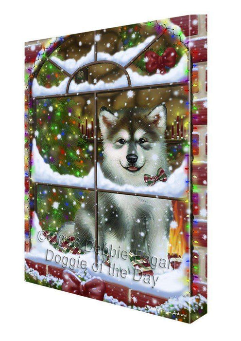 Please Come Home For Christmas Alaskan Malamute Dog Sitting In Window Canvas Wall Art