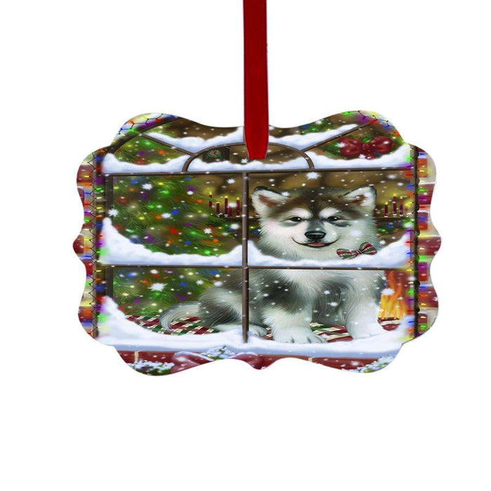 Please Come Home For Christmas Alaskan Malamute Dog Sitting In Window Double-Sided Photo Benelux Christmas Ornament LOR49111