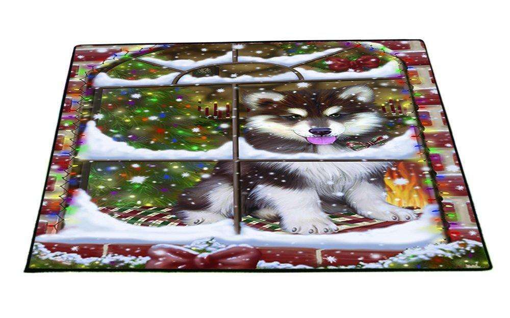 Please Come Home For Christmas Alaskan Malamute Dog Sitting In Window Floormat FLMS48774
