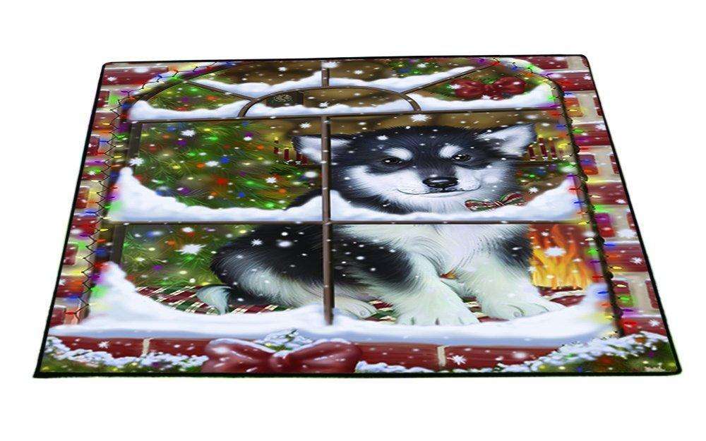 Please Come Home For Christmas Alaskan Malamute Dog Sitting In Window Floormat FLMS48777