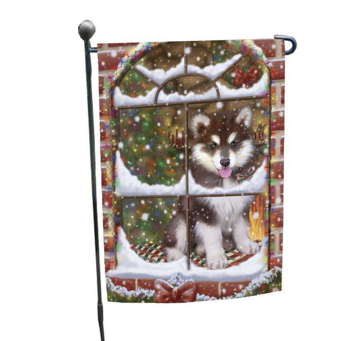 Please Come Home For Christmas Alaskan Malamute Dog Sitting In Window Garden Flag GFLG48333