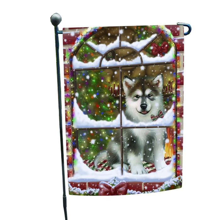 Please Come Home For Christmas Alaskan Malamute Dog Sitting In Window Garden Flag