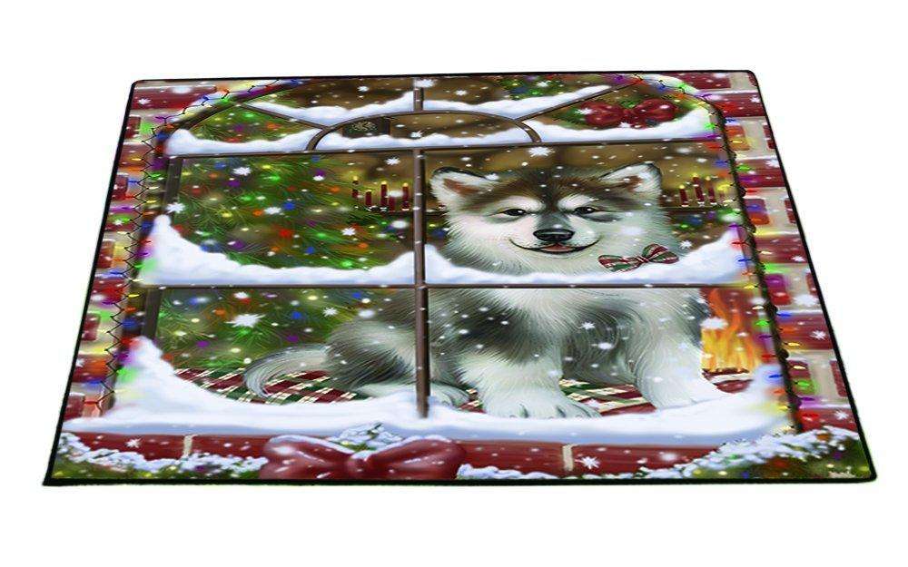 Please Come Home For Christmas Alaskan Malamute Dog Sitting In Window Indoor/Outdoor Floormat