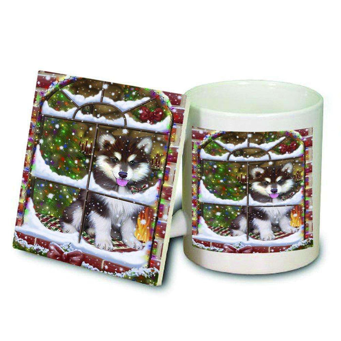 Please Come Home For Christmas Alaskan Malamute Dog Sitting In Window Mug and Coaster Set MUC48367