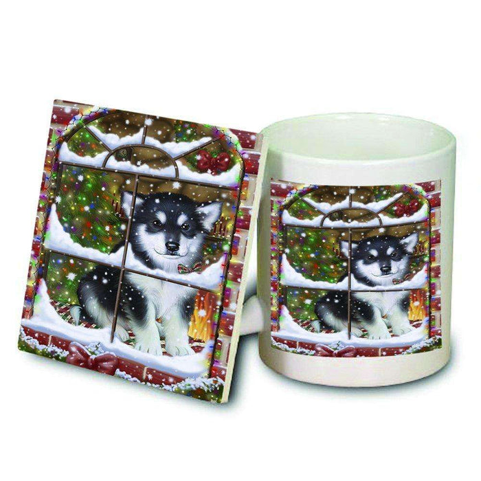 Please Come Home For Christmas Alaskan Malamute Dog Sitting In Window Mug and Coaster Set MUC48368