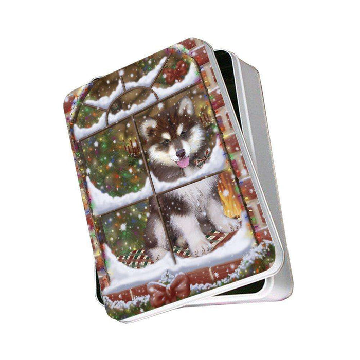 Please Come Home For Christmas Alaskan Malamute Dog Sitting In Window Photo Storage Tin PITN48375