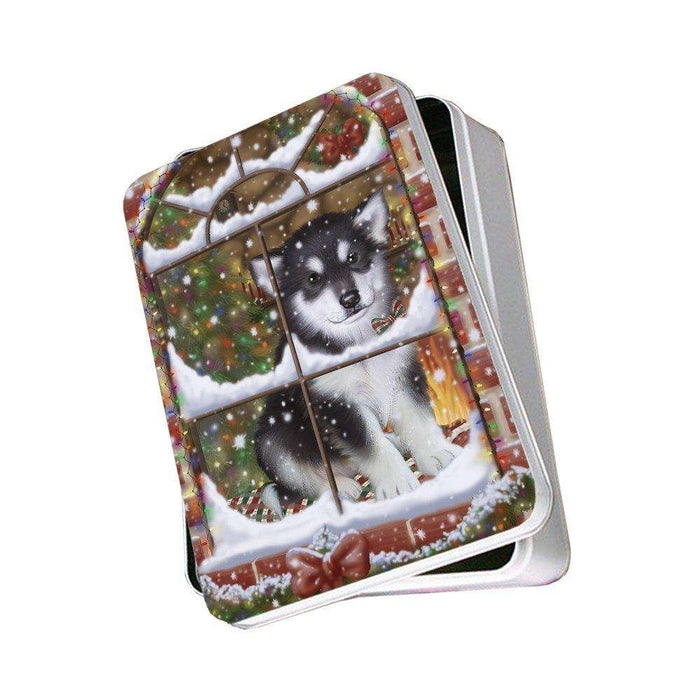 Please Come Home For Christmas Alaskan Malamute Dog Sitting In Window Photo Storage Tin PITN48376