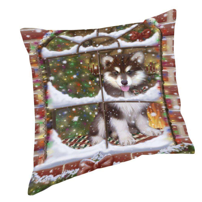 Please Come Home For Christmas Alaskan Malamute Dog Sitting In Window Pillow PIL49552