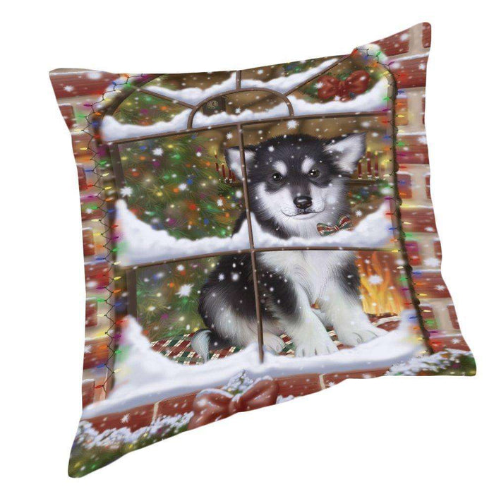 Please Come Home For Christmas Alaskan Malamute Dog Sitting In Window Pillow PIL49556