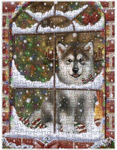 Please Come Home For Christmas Alaskan Malamute Dog Sitting In Window Puzzle with Photo Tin D570