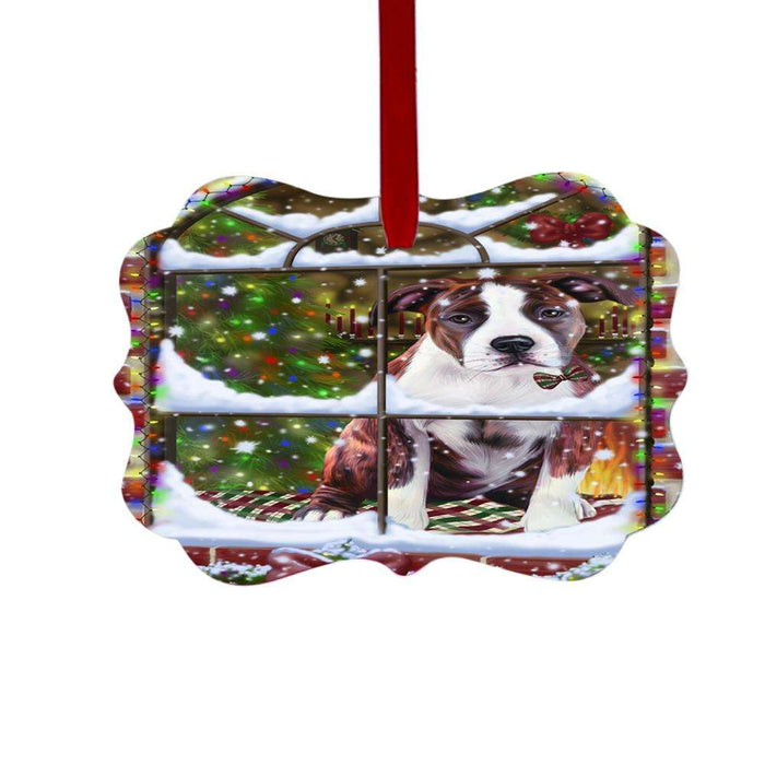 Please Come Home For Christmas American Staffordshire Dog Sitting In Window Double-Sided Photo Benelux Christmas Ornament LOR49116